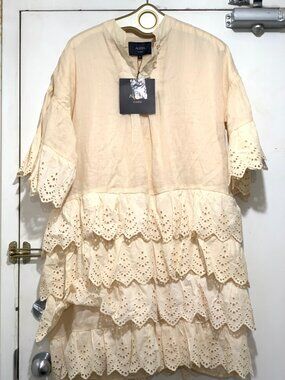 NEW ALEEZA PARIS EYELET RUFFLED MIDI DRESSES SIZE L